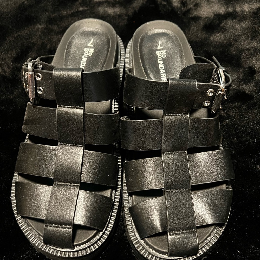 No Boundaries Black Strappy Platform Mules